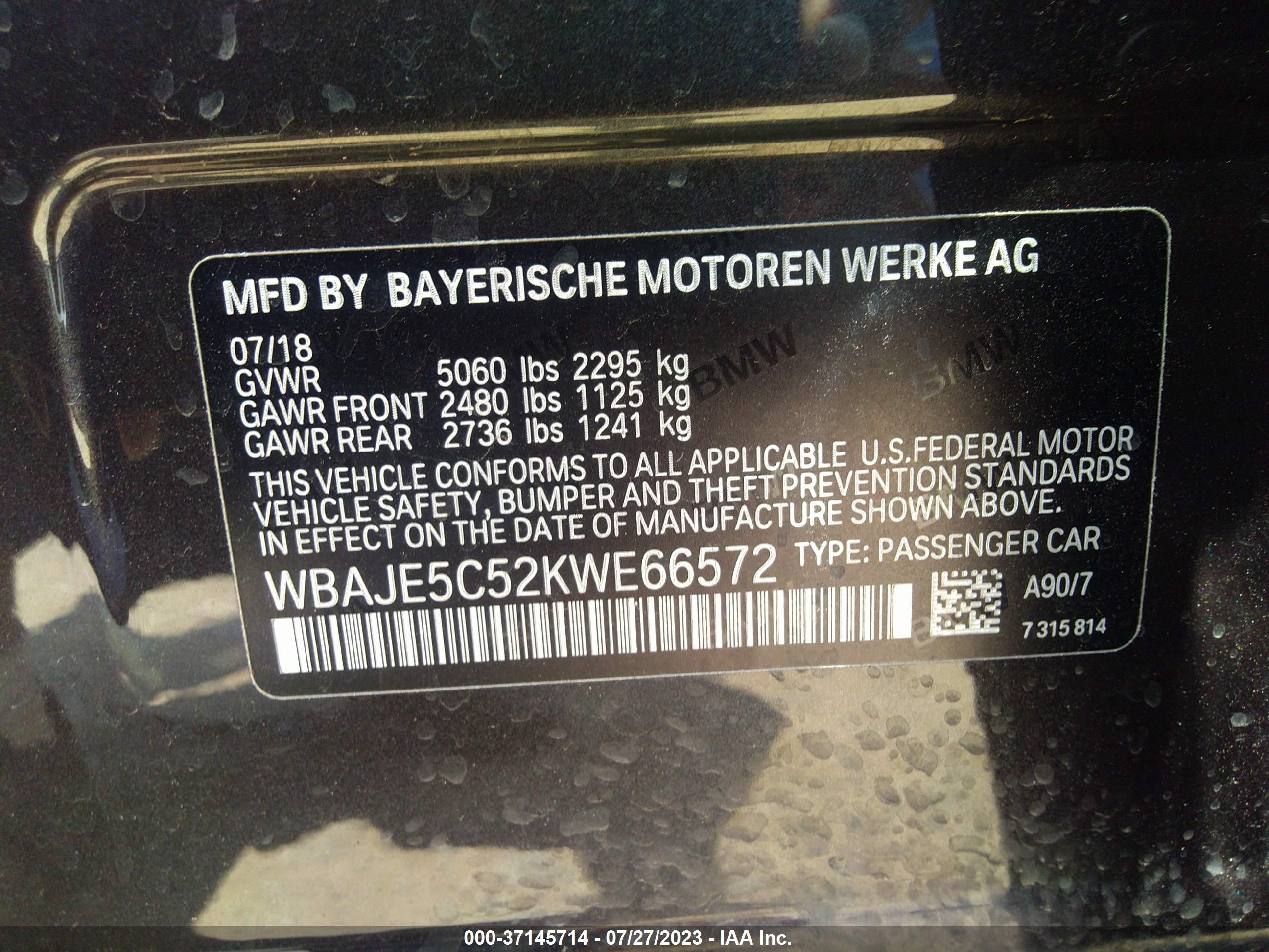 Photo 8 VIN: WBAJE5C52KWE66572 - BMW 5ER 