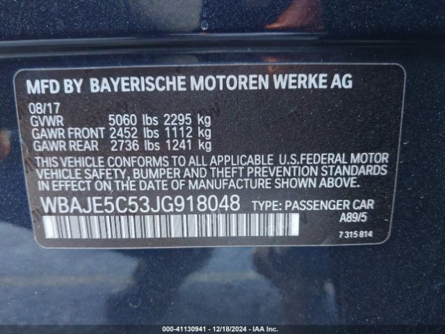 Photo 8 VIN: WBAJE5C53JG918048 - BMW 540I 