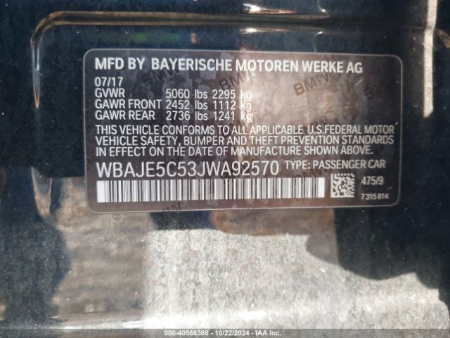 Photo 8 VIN: WBAJE5C53JWA92570 - BMW 540I 