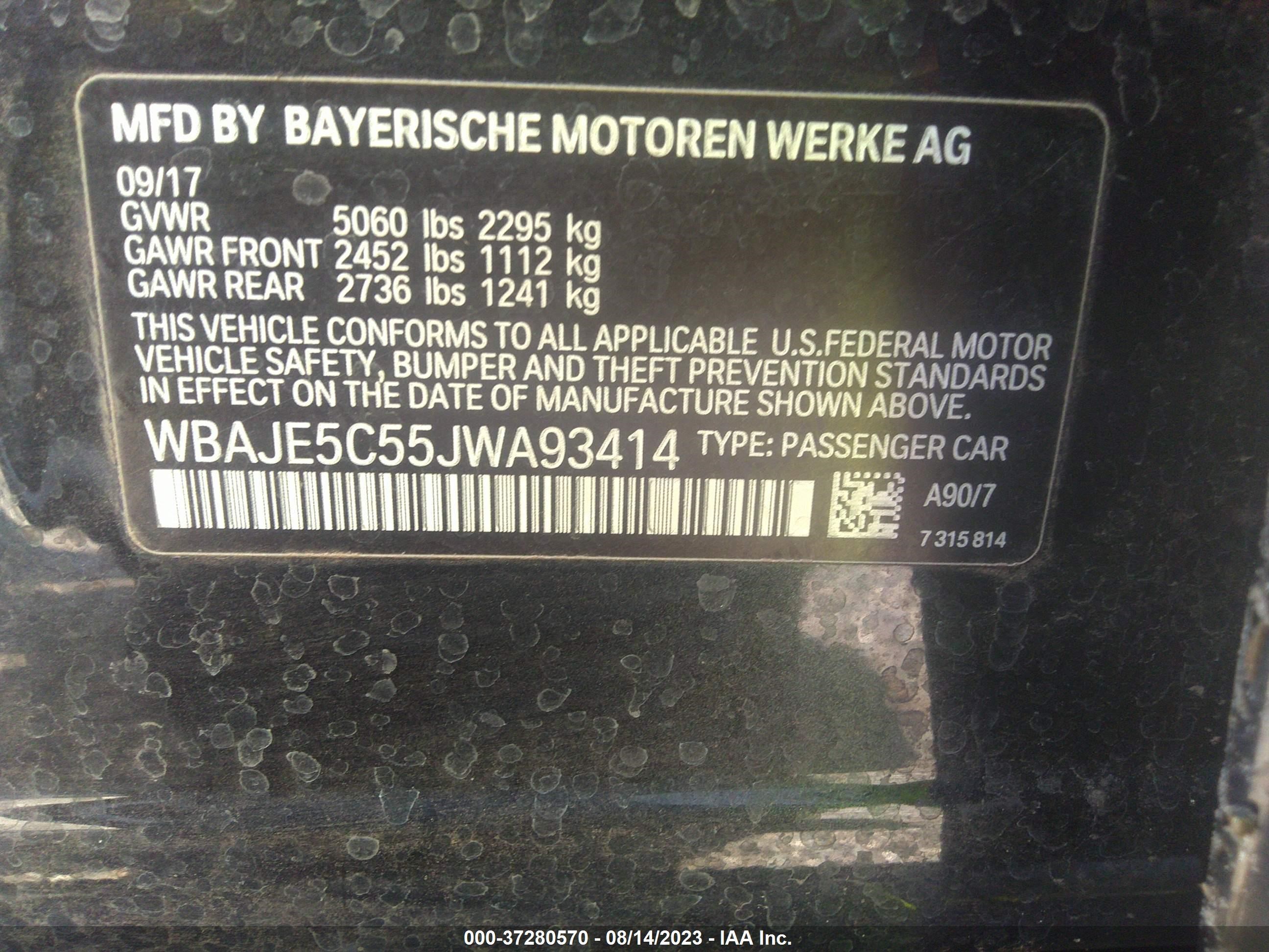 Photo 8 VIN: WBAJE5C55JWA93414 - BMW 5ER 