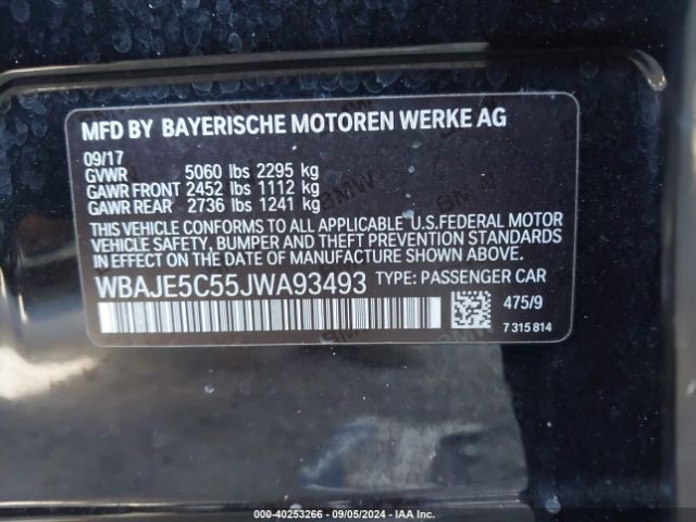 Photo 8 VIN: WBAJE5C55JWA93493 - BMW 540I 