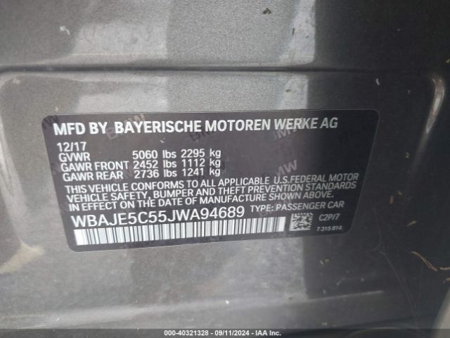 Photo 8 VIN: WBAJE5C55JWA94689 - BMW 540I 