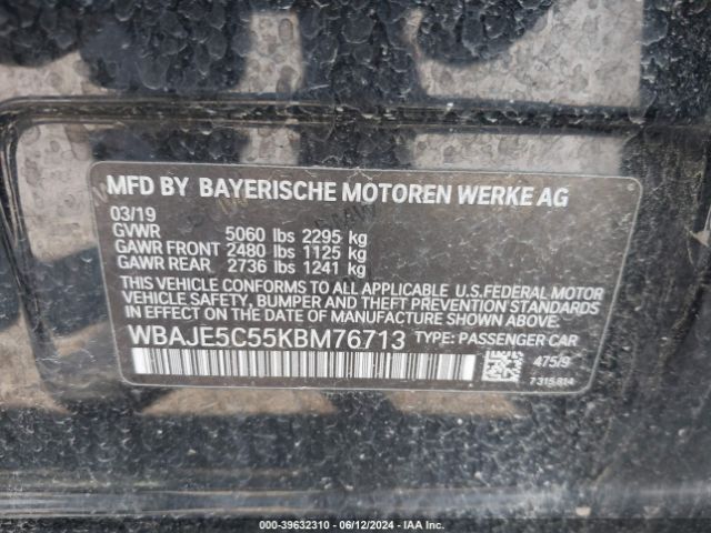 Photo 8 VIN: WBAJE5C55KBM76713 - BMW 540I 