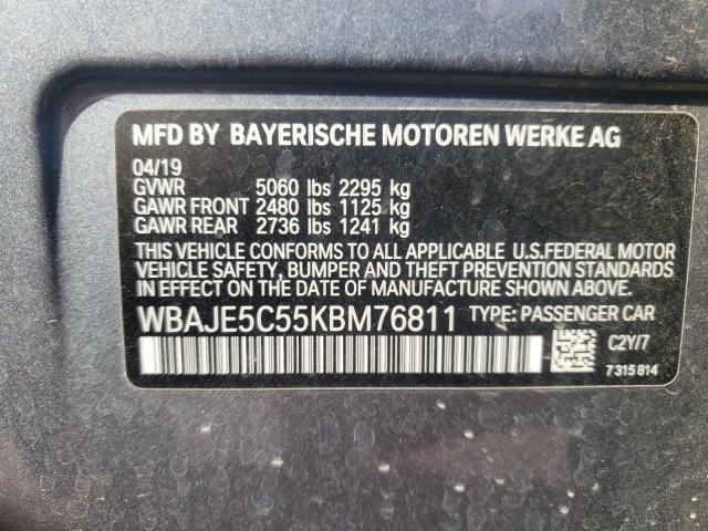 Photo 9 VIN: WBAJE5C55KBM76811 - BMW 540I 