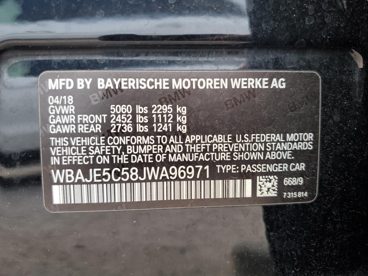 Photo 12 VIN: WBAJE5C58JWA96971 - BMW 5ER 