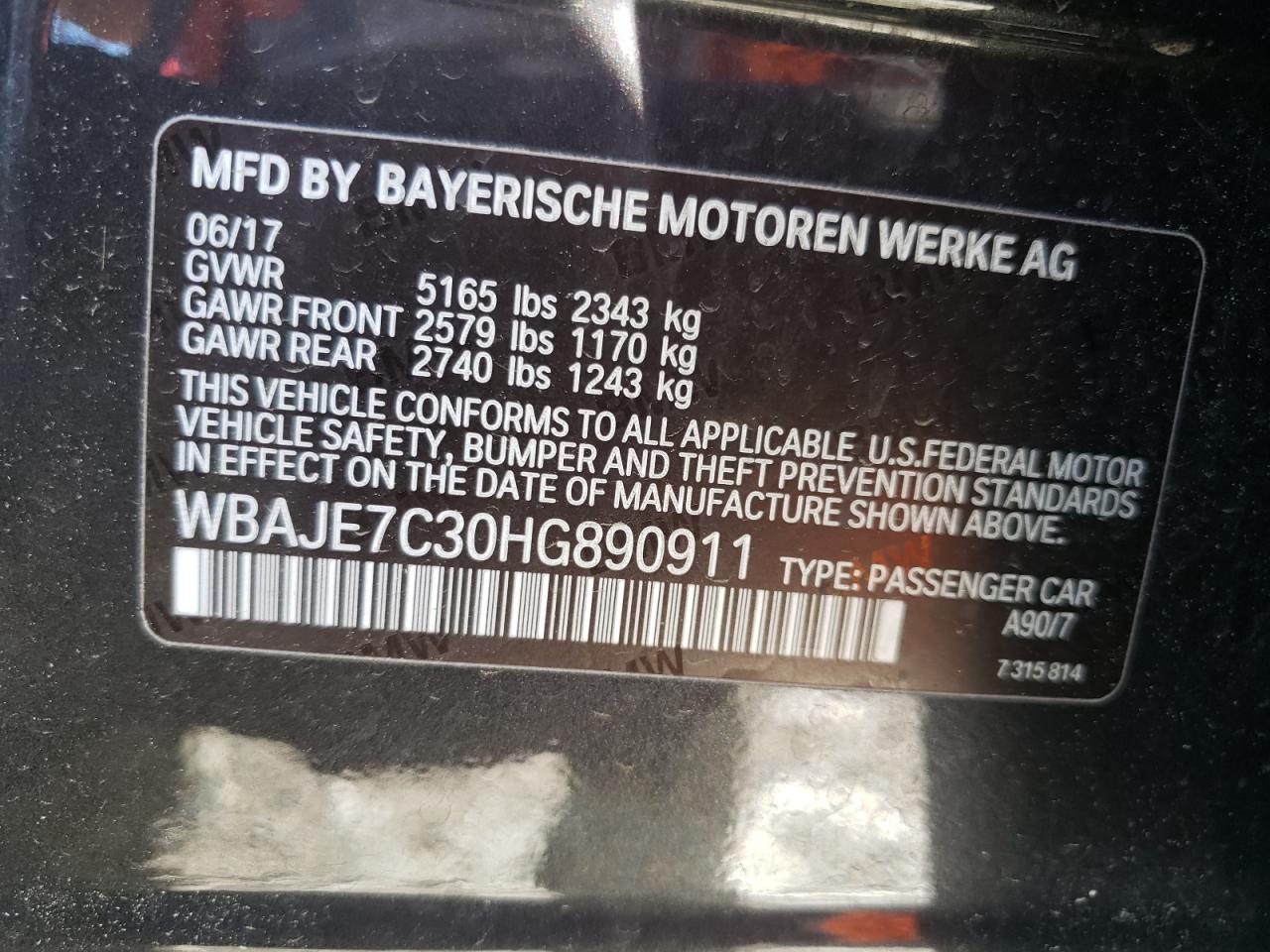 Photo 11 VIN: WBAJE7C30HG890911 - BMW 5ER 