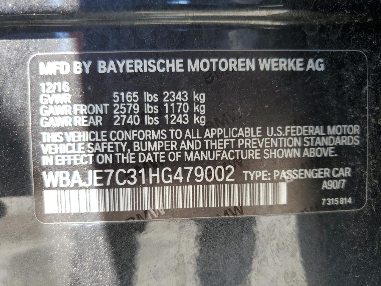 Photo 11 VIN: WBAJE7C31HG479002 - BMW 5ER 