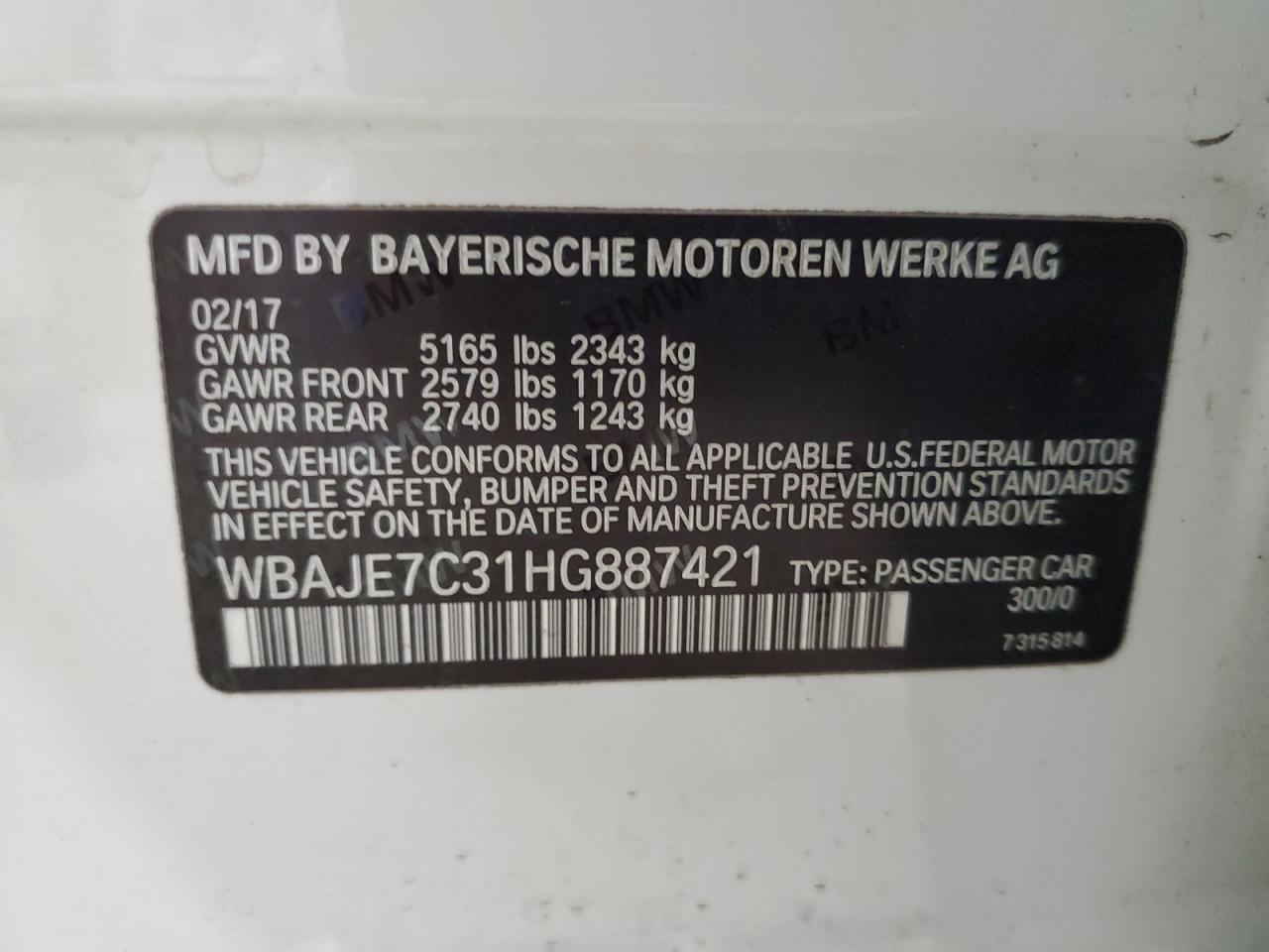 Photo 12 VIN: WBAJE7C31HG887421 - BMW 5ER 