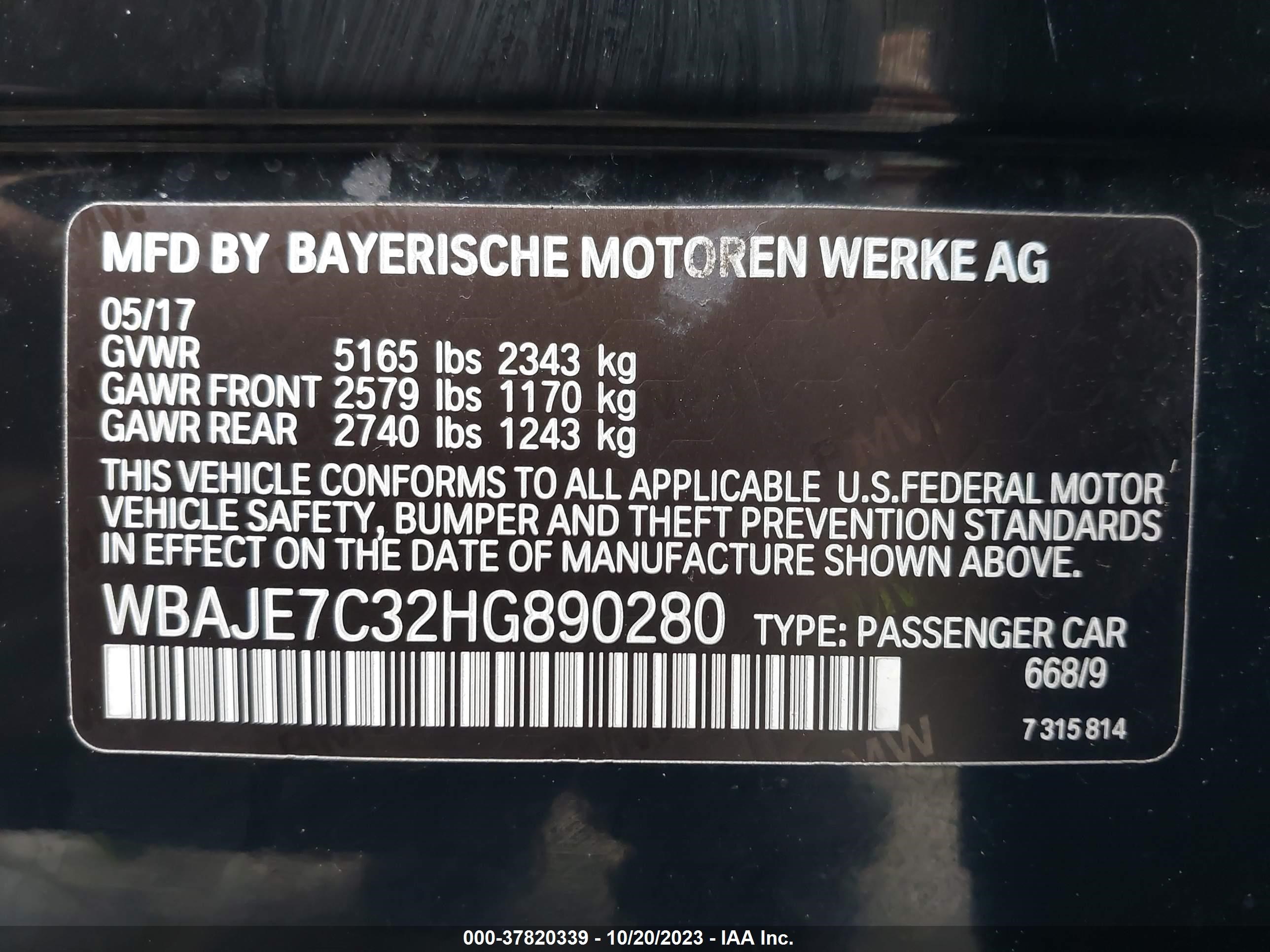 Photo 8 VIN: WBAJE7C32HG890280 - BMW 5ER 