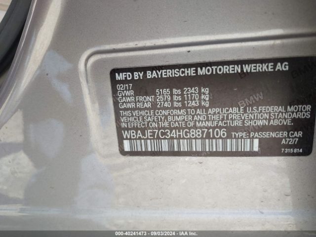 Photo 8 VIN: WBAJE7C34HG887106 - BMW 540I 