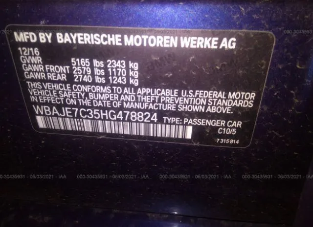 Photo 8 VIN: WBAJE7C35HG478824 - BMW 5 SERIES 