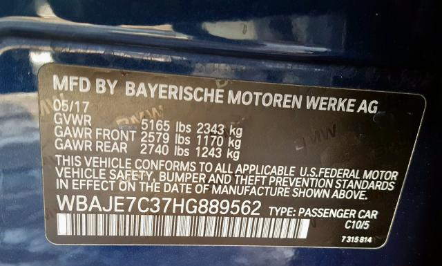 Photo 9 VIN: WBAJE7C37HG889562 - BMW 540 