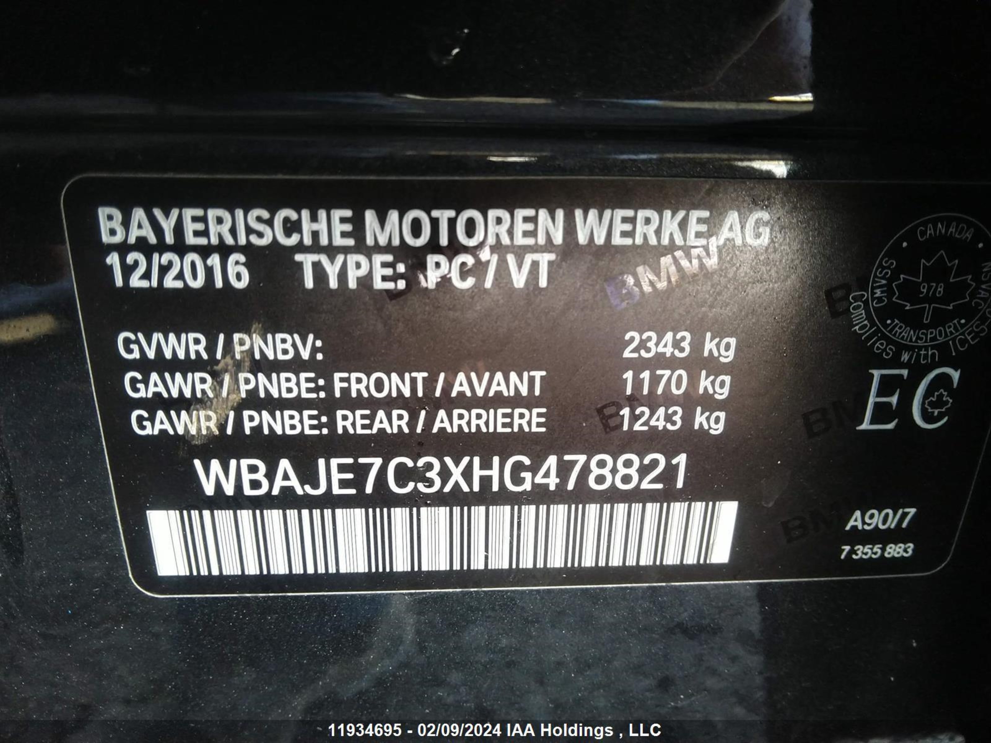 Photo 8 VIN: WBAJE7C3XHG478821 - BMW 5ER 