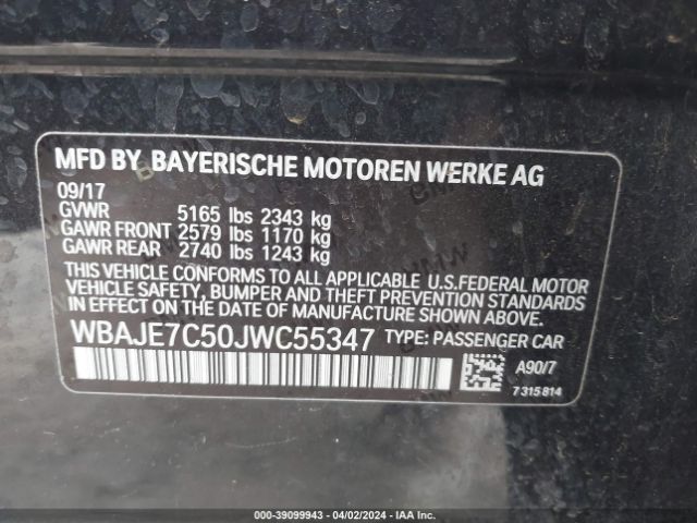 Photo 8 VIN: WBAJE7C50JWC55347 - BMW 540I 