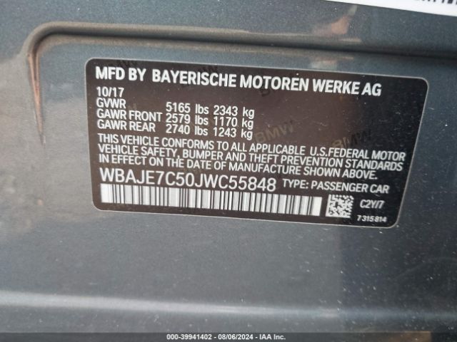 Photo 8 VIN: WBAJE7C50JWC55848 - BMW 540I 