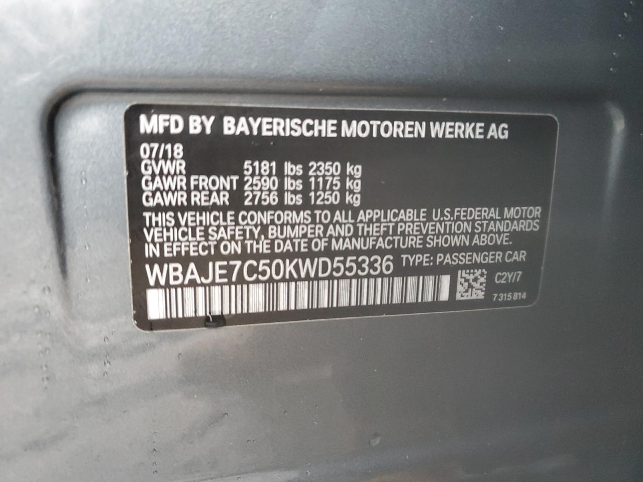 Photo 11 VIN: WBAJE7C50KWD55336 - BMW 5 SERIES 