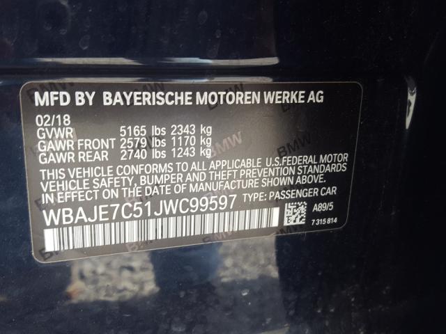 Photo 9 VIN: WBAJE7C51JWC99597 - BMW 540 XI 