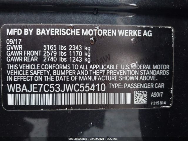 Photo 8 VIN: WBAJE7C53JWC55410 - BMW 540I 