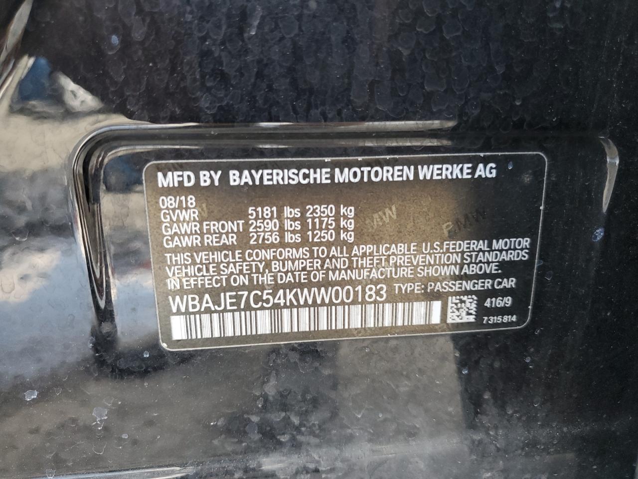 Photo 11 VIN: WBAJE7C54KWW00183 - BMW 5ER 