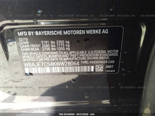 Photo 8 VIN: WBAJE7C54KWW28064 - BMW 5 SERIES 