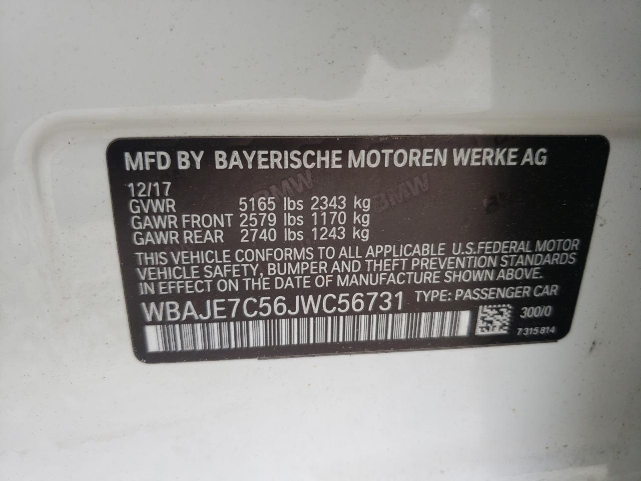 Photo 11 VIN: WBAJE7C56JWC56731 - BMW 5ER 