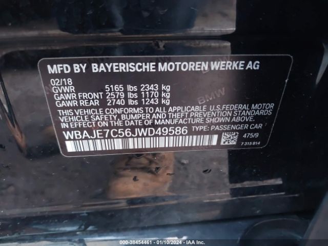 Photo 8 VIN: WBAJE7C56JWD49586 - BMW 540I 