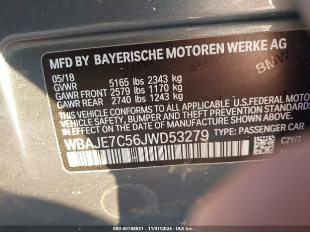 Photo 8 VIN: WBAJE7C56JWD53279 - BMW 540I 