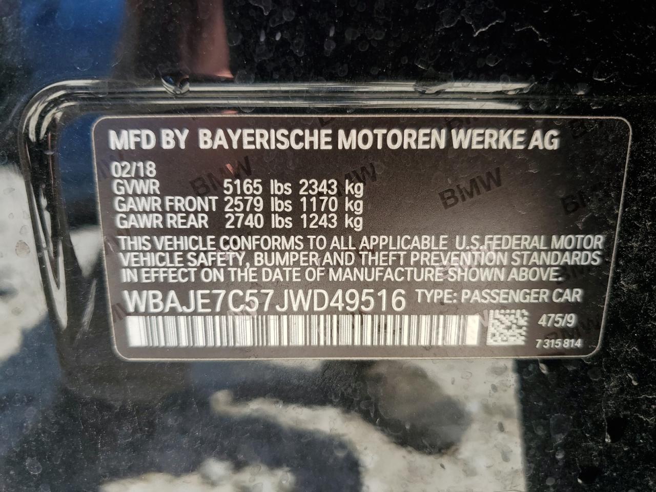 Photo 11 VIN: WBAJE7C57JWD49516 - BMW 540I 