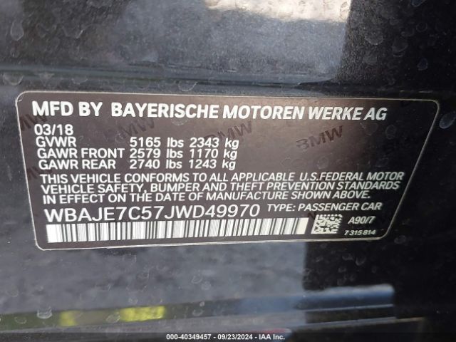 Photo 8 VIN: WBAJE7C57JWD49970 - BMW 540I 