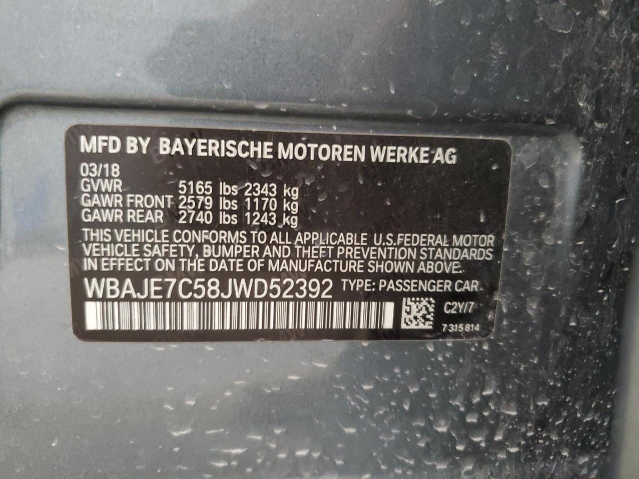 Photo 11 VIN: WBAJE7C58JWD52392 - BMW 5ER 