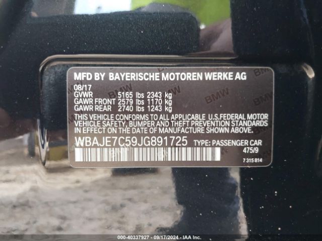 Photo 8 VIN: WBAJE7C59JG891725 - BMW 540I 