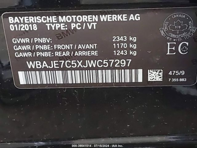 Photo 8 VIN: WBAJE7C5XJWC57297 - BMW 540I 