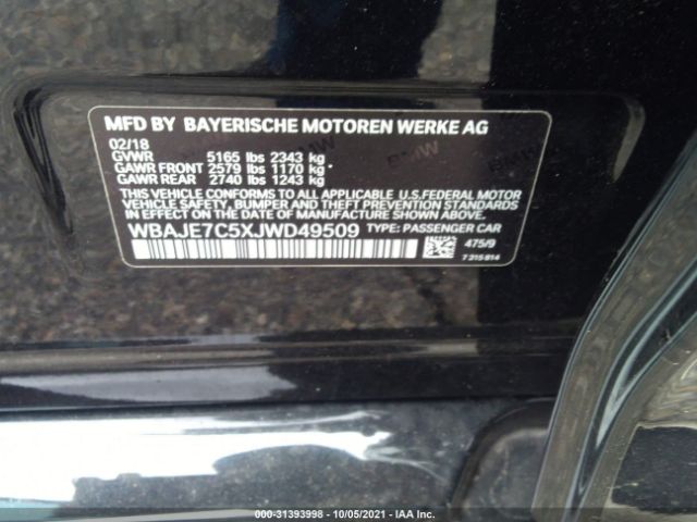 Photo 8 VIN: WBAJE7C5XJWD49509 - BMW 5 