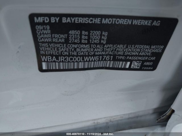 Photo 8 VIN: WBAJR3C00LWW61761 - BMW 530I 