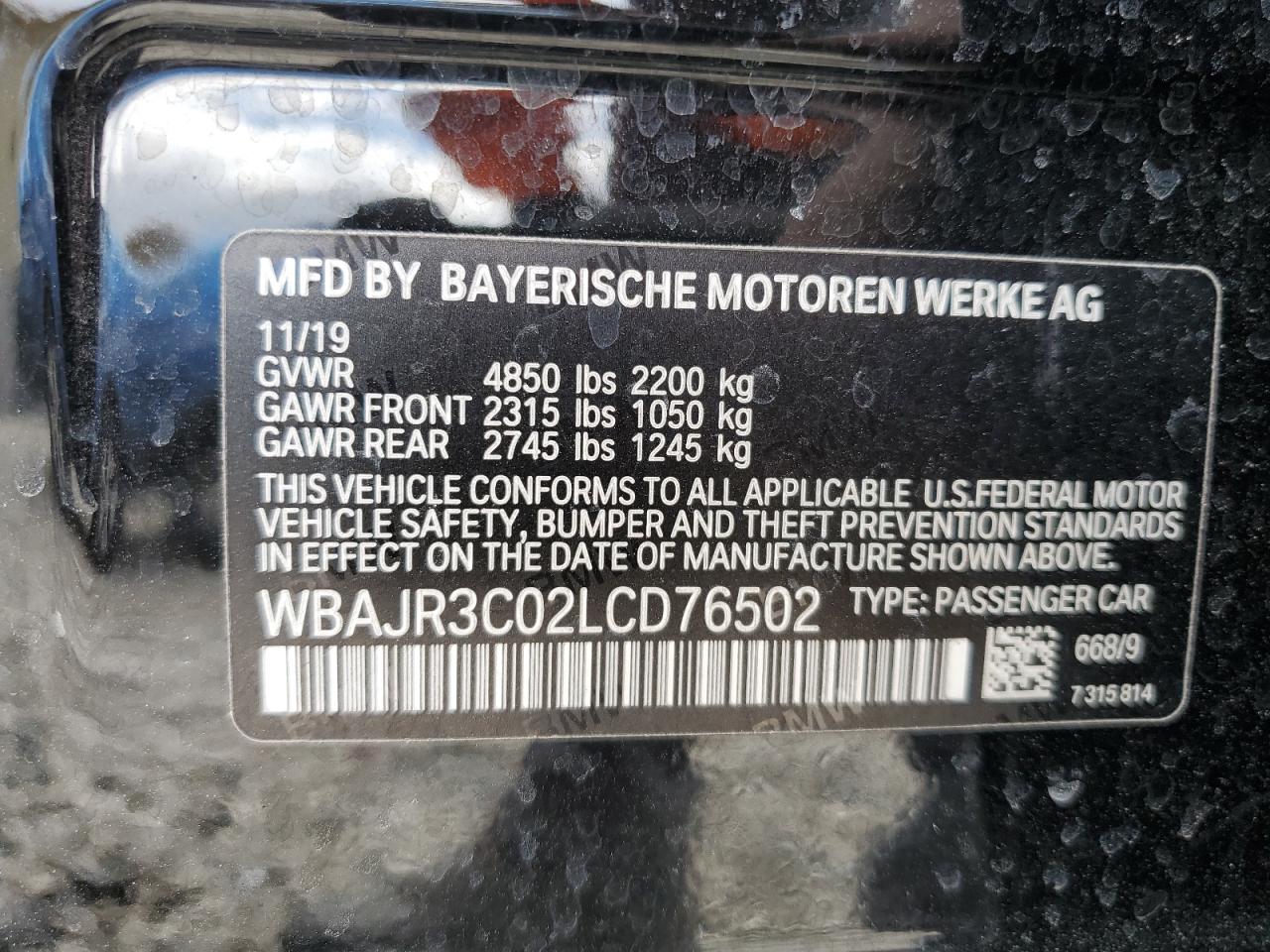 Photo 11 VIN: WBAJR3C02LCD76502 - BMW 5ER 