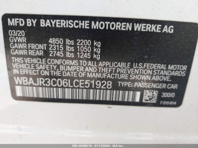 Photo 8 VIN: WBAJR3C06LCE51928 - BMW 530I 