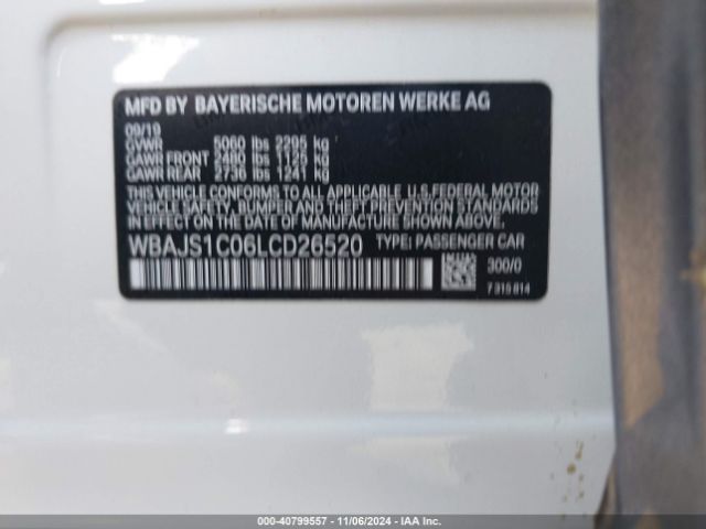 Photo 8 VIN: WBAJS1C06LCD26520 - BMW 540I 