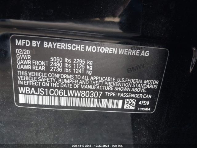 Photo 8 VIN: WBAJS1C06LWW80307 - BMW 540I 