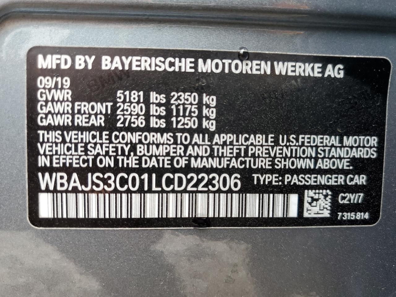 Photo 12 VIN: WBAJS3C01LCD22306 - BMW 5ER 