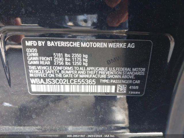 Photo 8 VIN: WBAJS3C02LCE55365 - BMW 540I 