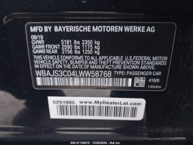 Photo 8 VIN: WBAJS3C04LWW58768 - BMW 540I 