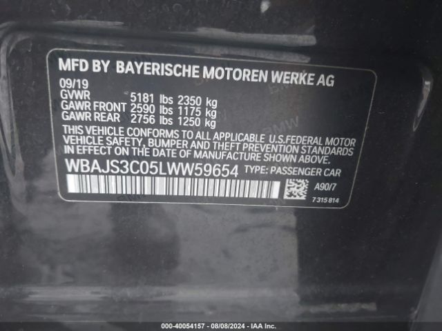 Photo 8 VIN: WBAJS3C05LWW59654 - BMW 540I 