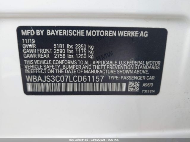 Photo 8 VIN: WBAJS3C07LCD61157 - BMW 540I 