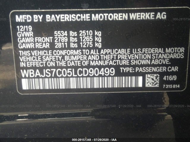 Photo 8 VIN: WBAJS7C05LCD90499 - BMW 5 