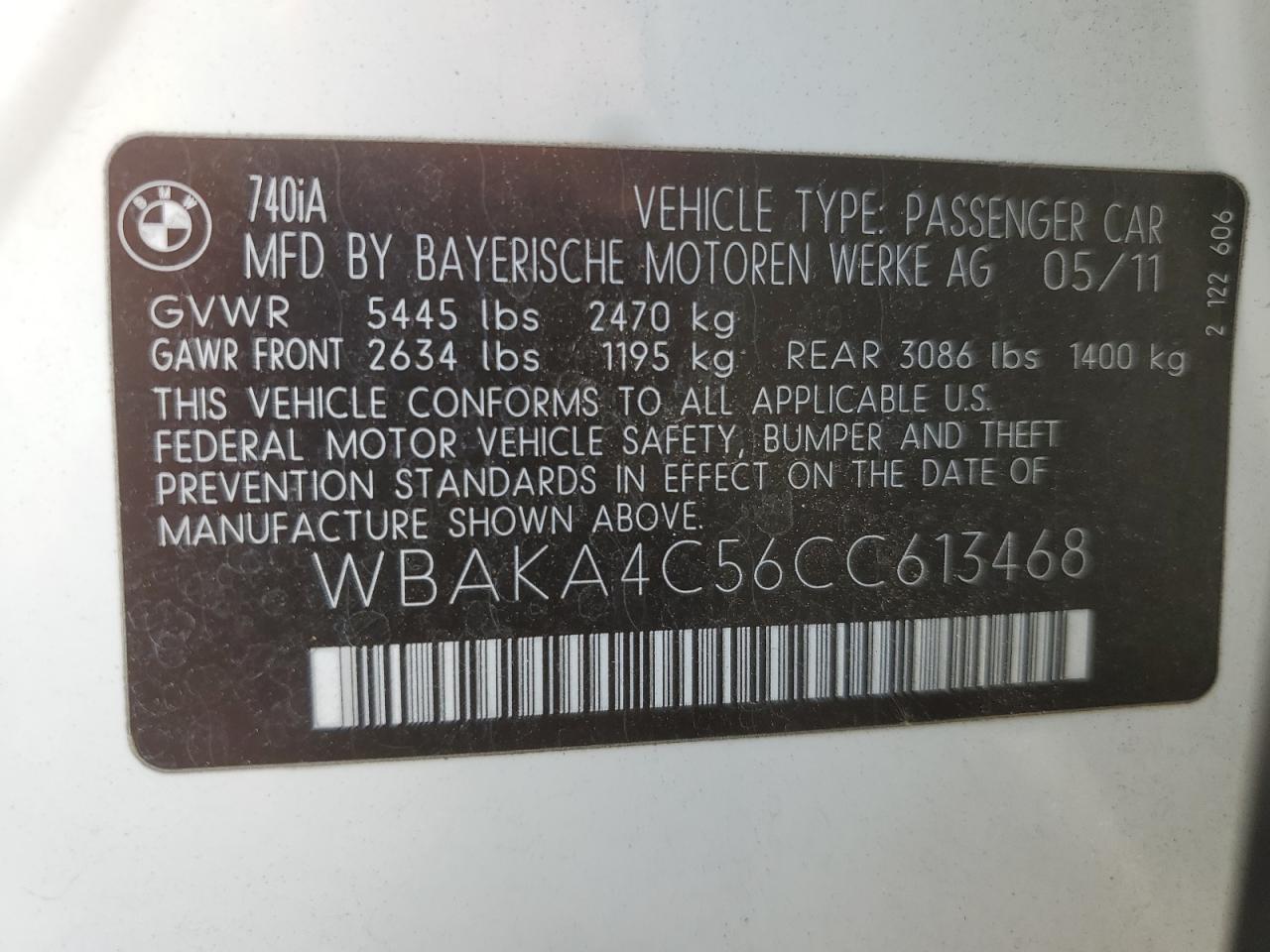 Photo 11 VIN: WBAKA4C56CC613468 - BMW 7ER 