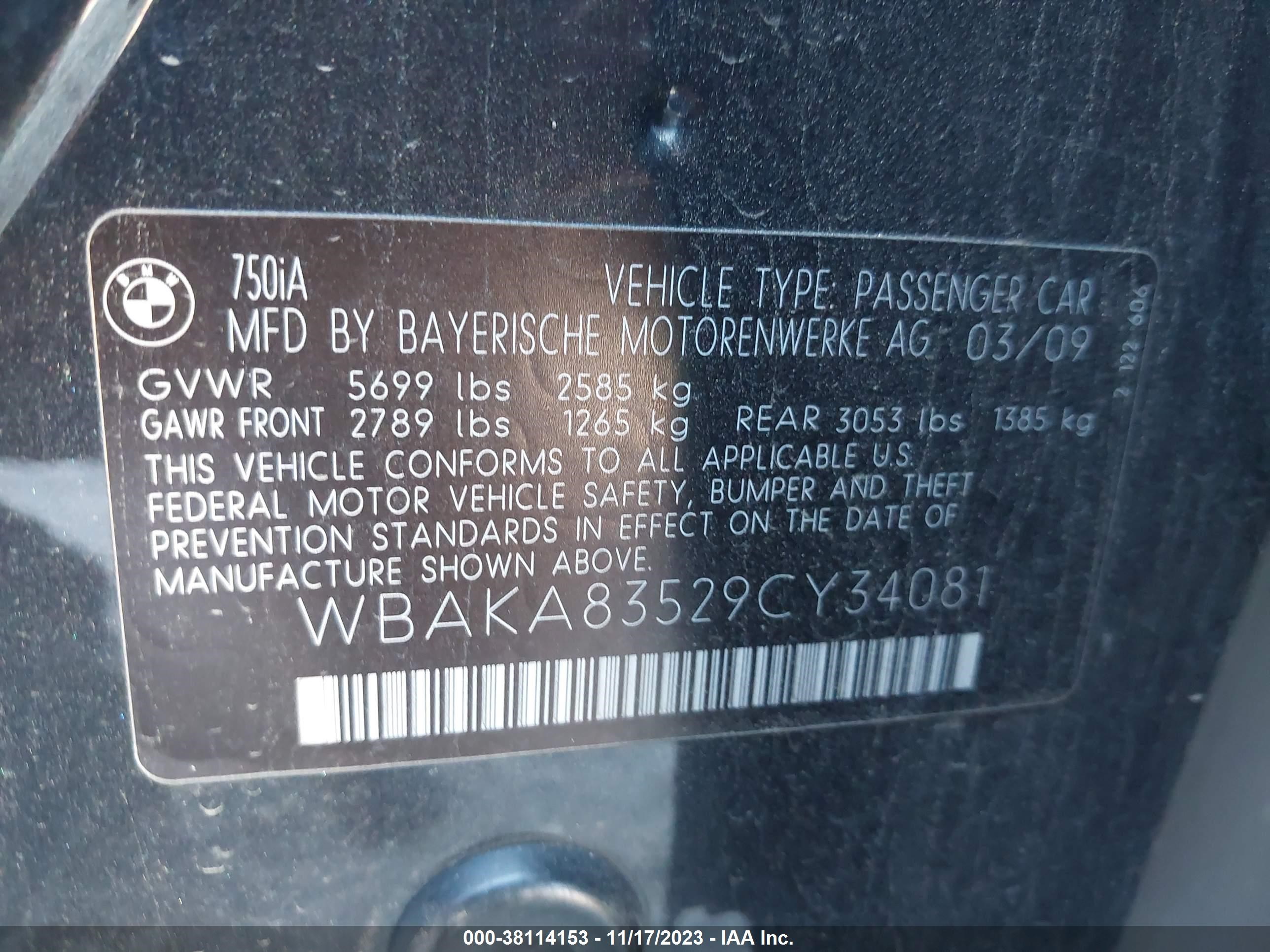 Photo 8 VIN: WBAKA83529CY34081 - BMW 7ER 