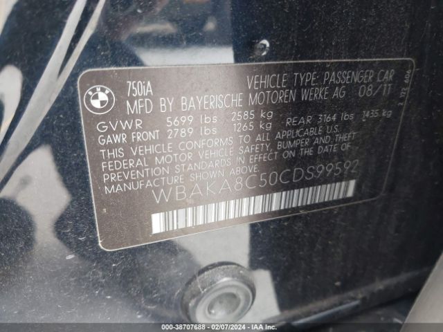 Photo 8 VIN: WBAKA8C50CDS99592 - BMW 750I 