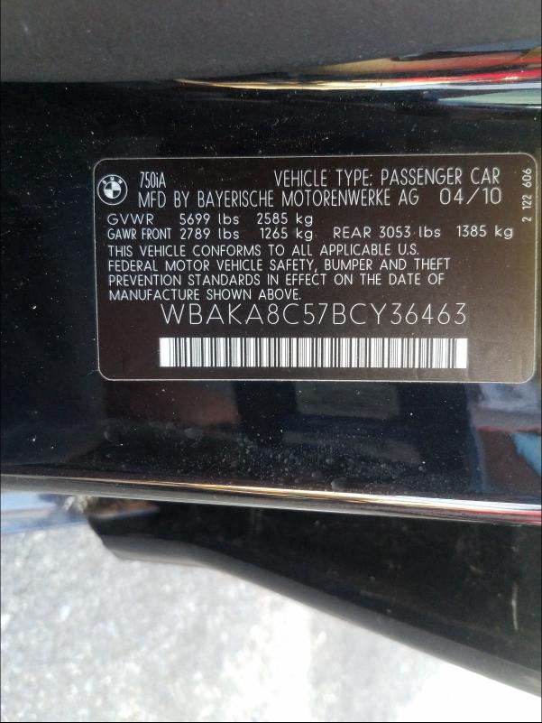 Photo 9 VIN: WBAKA8C57BCY36463 - BMW 750 I 