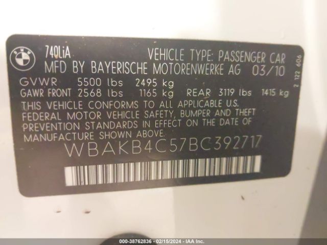 Photo 8 VIN: WBAKB4C57BC392717 - BMW 740LI 