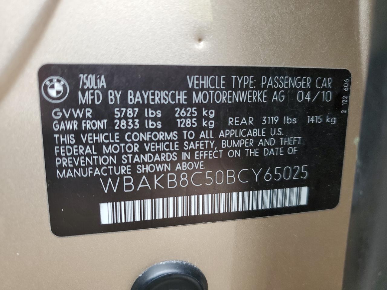 Photo 11 VIN: WBAKB8C50BCY65025 - BMW 7ER 